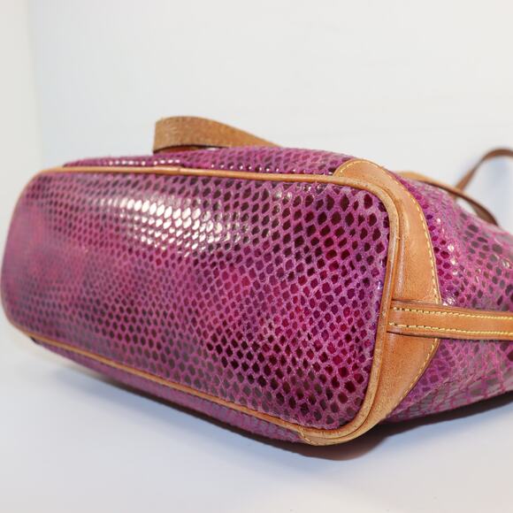 Dooney & Bourke Purple Snake Embossed Leather Tote Bag with Red Interior - Picture 5 of 11